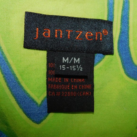 Jantzen Mens M oversized Green Blue Floral Hawaiian Shirt Short Sleeve - Picture 2 of 11